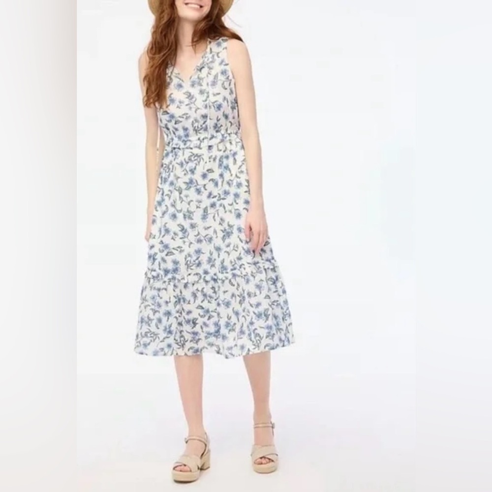 J. Crew Floral Tiered Cotton Ruffle Sleeveless Neck Sundress 00